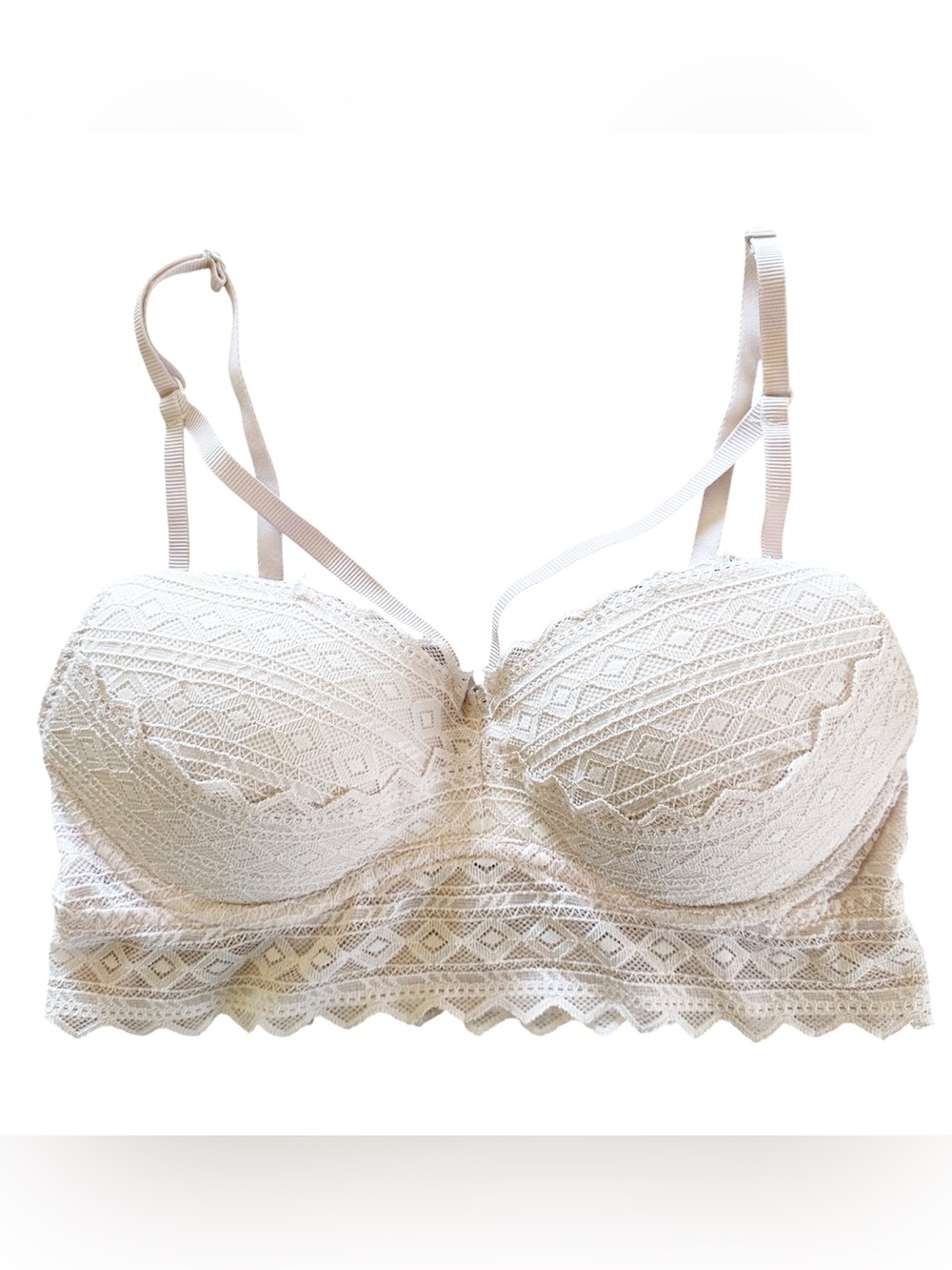 Victoria's Secret PINK Strappy Front Lace Push-Up Bralette Cream/Ivory Sz Small